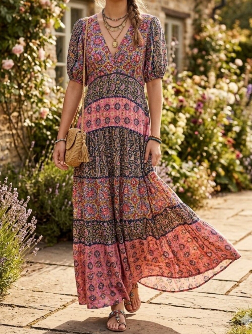 Maeve by Anthropologie Eder Tiered Boho Maxi Dress 16 Boho Cottagecore Peasant
